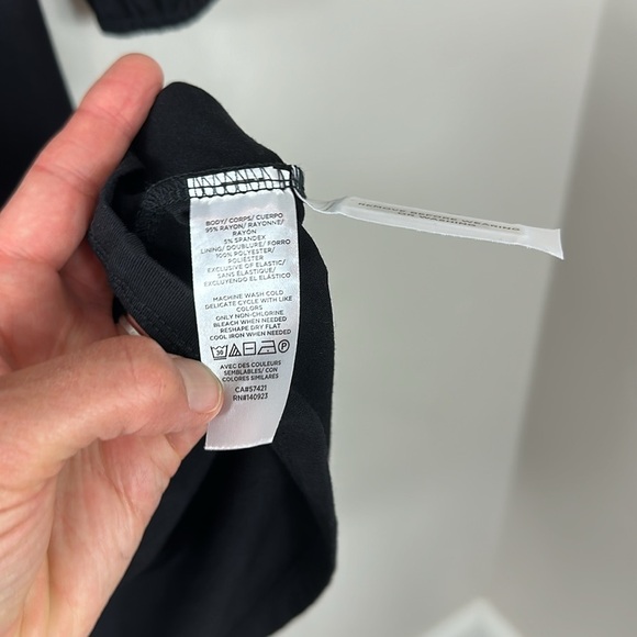 LOFT Black Jacquard Balloon Sleeve V-Neck Dress 2 - Picture 5 of 10